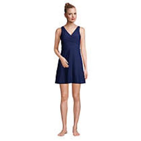 Land’s End Plus Standard Sizes surplice wrap one piece tummy control various - Picture 2 of 9